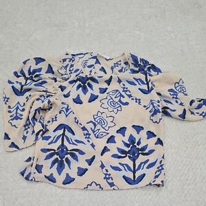 Sienna Sky Blue and Tan Kids Floral Blouse